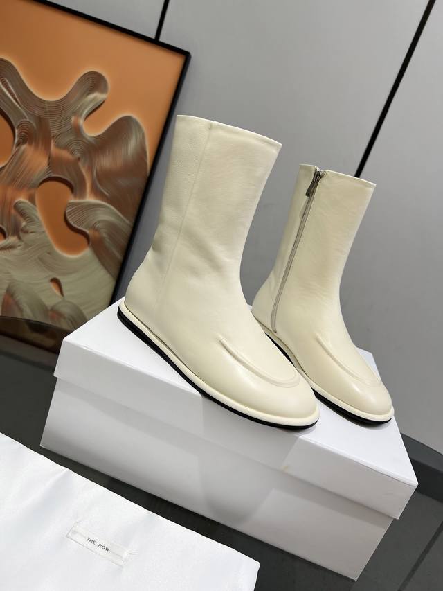 Factory price p The Row flat mid-calf boots, minimalist high-end flat bootsThis