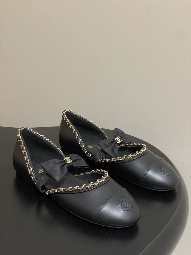 New Spring/Summer Chanel 25B Chanel Bow Hollow Mary Jane Shoes Classic Chain Me