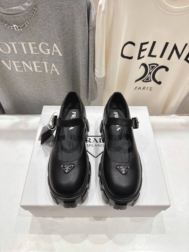 Top version New triangle buckle thick-soled Mary Jane loafers, top quality... Cl