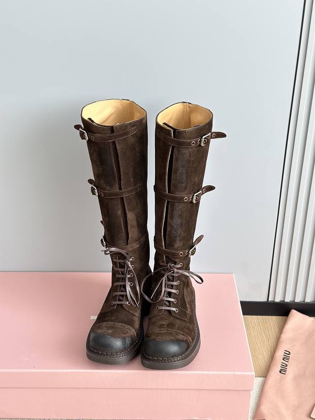 Leather suede Upgraded version of the Miumi*24 Autumn/Winter catwalk retro moto