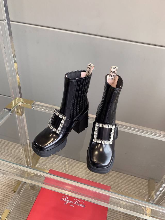 Gold and diamond buckle Roger Vivie*s new square-buckle high-heeled ankle boots