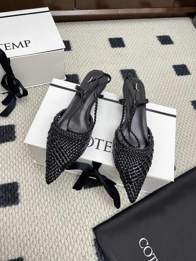 Cotemp 70Ss Spring/Summer New Pointed-Toe Braided Kitten Heel Closed-Toe Sandals
