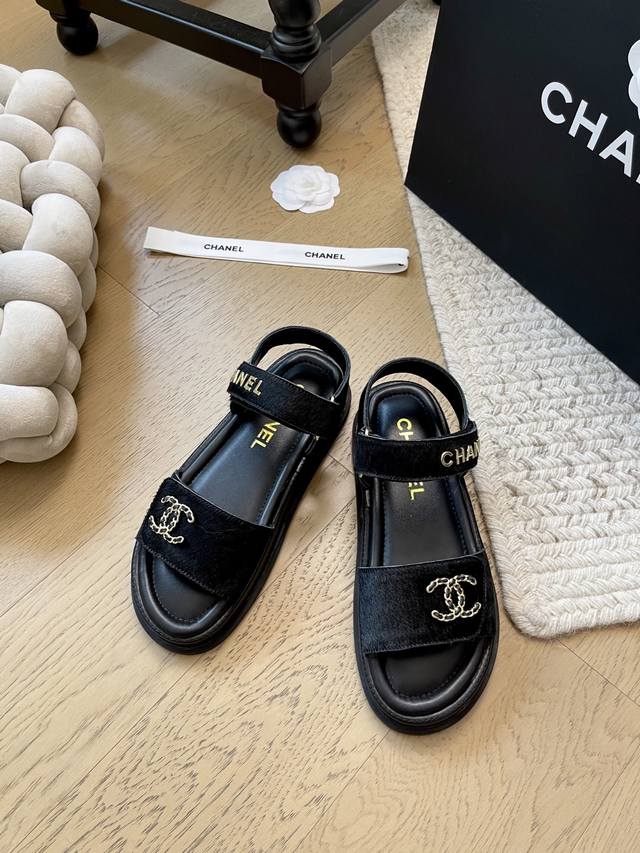 Chanel 25 new Velcro sandals top version! First to sell upper pony hair lining s