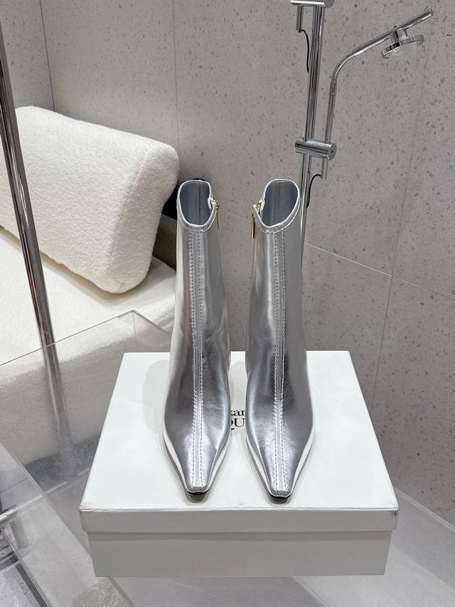 Factory McQueen 25Ss autumn/winter new block-heeled pointed-toe side zippered a