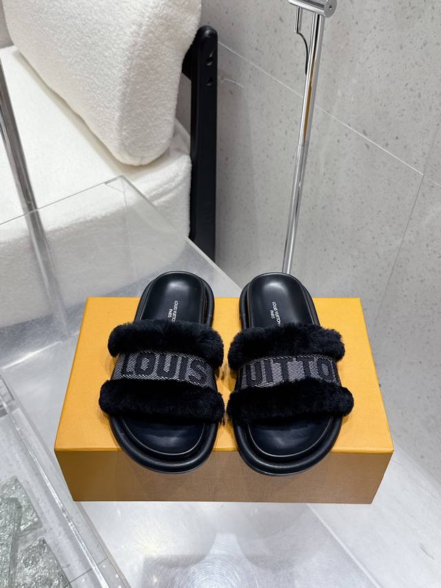 25Ss Lv new Louis Vuitton thick-soled casual fur slippers Upper: wool Lining: sh