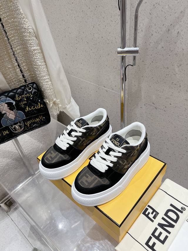 Premium version, full leather and fabric. , Fendi's latest thick-soled sneakers