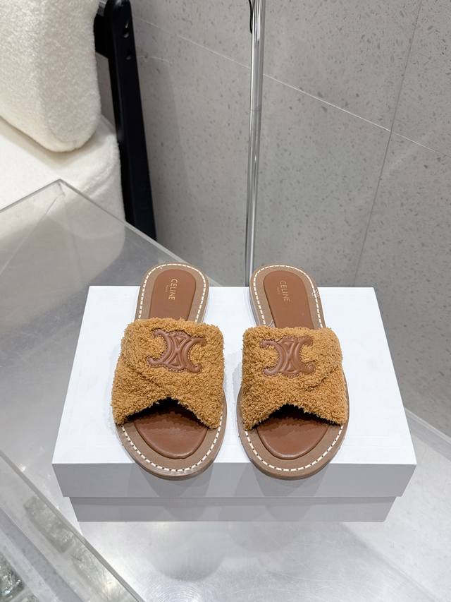 Celine 2025 Spring/Summer new woolen Arc de Triomphe British-style flat-soled mi