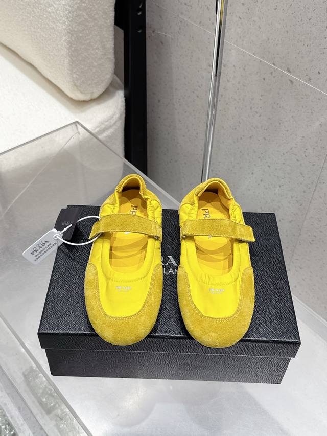 Top version prada 25Ss new women's shoes spliced Mary Jane shoes ballet shoes Pr