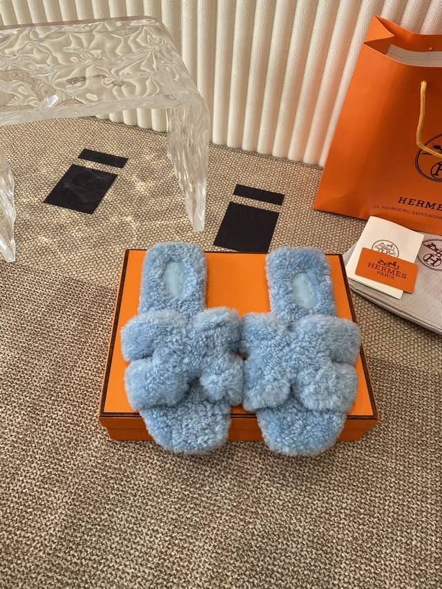 Hermes Hermes flat wool slippers Hermes hot item is now online, upgraded workma