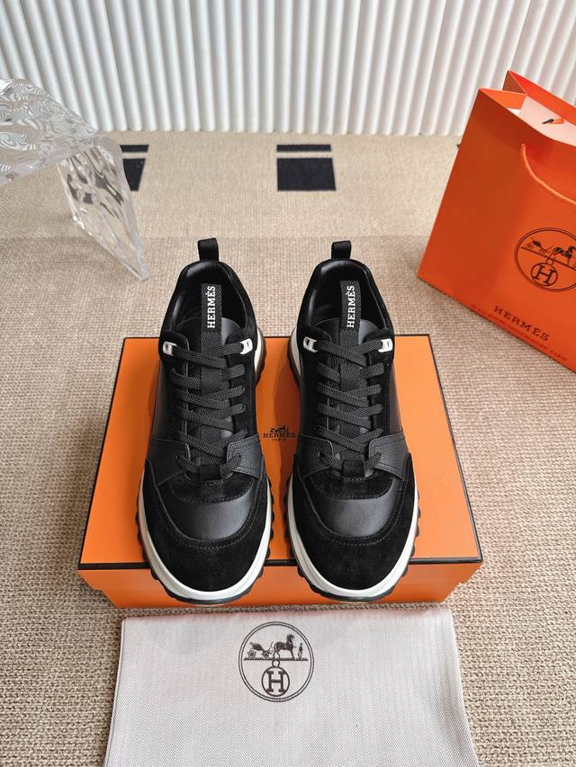Hermes casual sneakers - Upper: Nappa calfskin, suede sheepskin, branded high-m