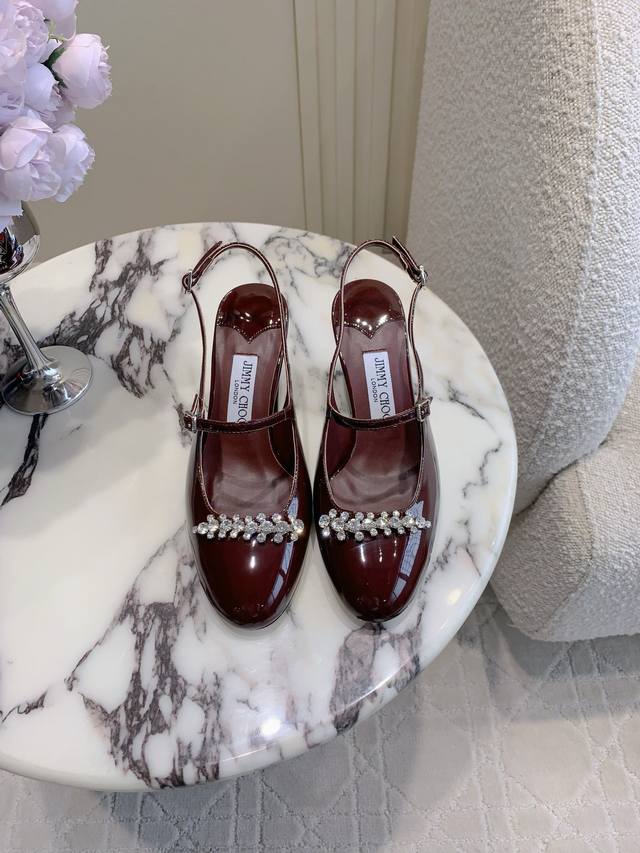 Factory price p Jimmy Cho* new rhinestone patent leather slingback high heels,