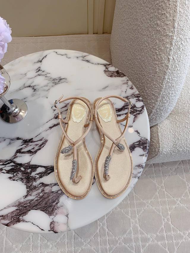 Factory price p Ren* Caovill* thong flat sandals, original mold, diamond buckle