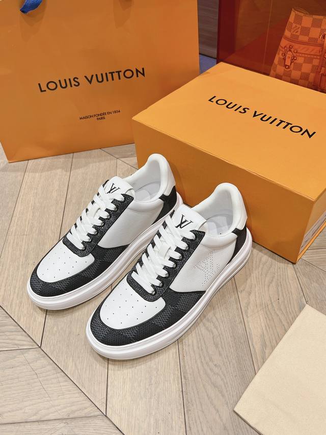 Lv's new white sneakers for men, checkerboard series plaid color matching pure c