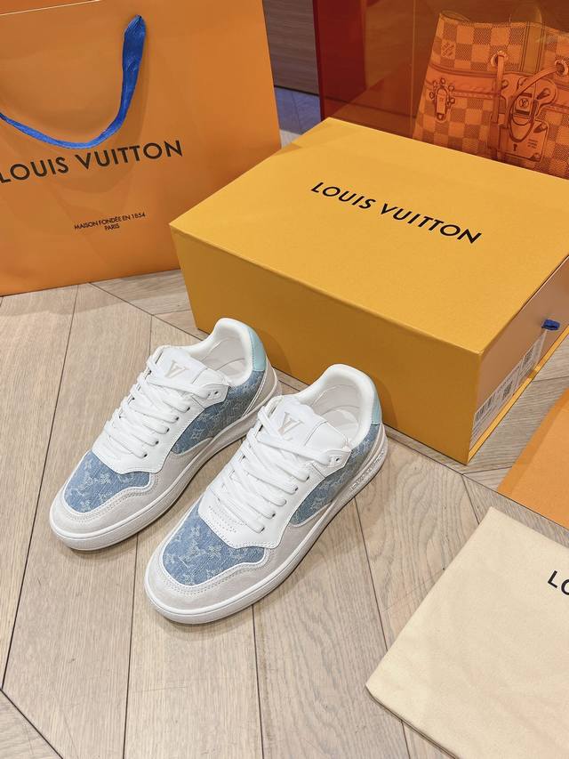 High version Lv new color matching denim sneakers couple style travel essential