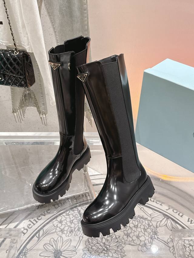 Prada's new autumn/winter collection: Chelsea platform boots with triangle logo