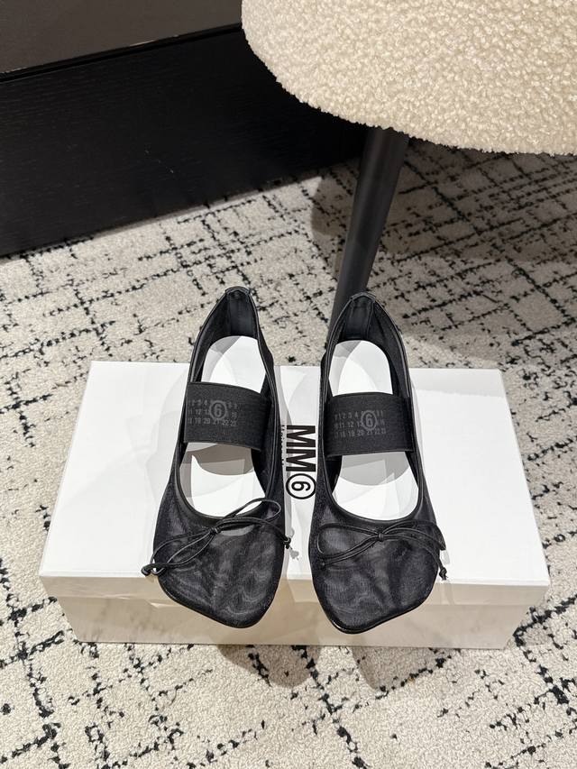 Mm6 Margiela 25 mesh simple bow single shoes ballet flats With a fairy-like hazy