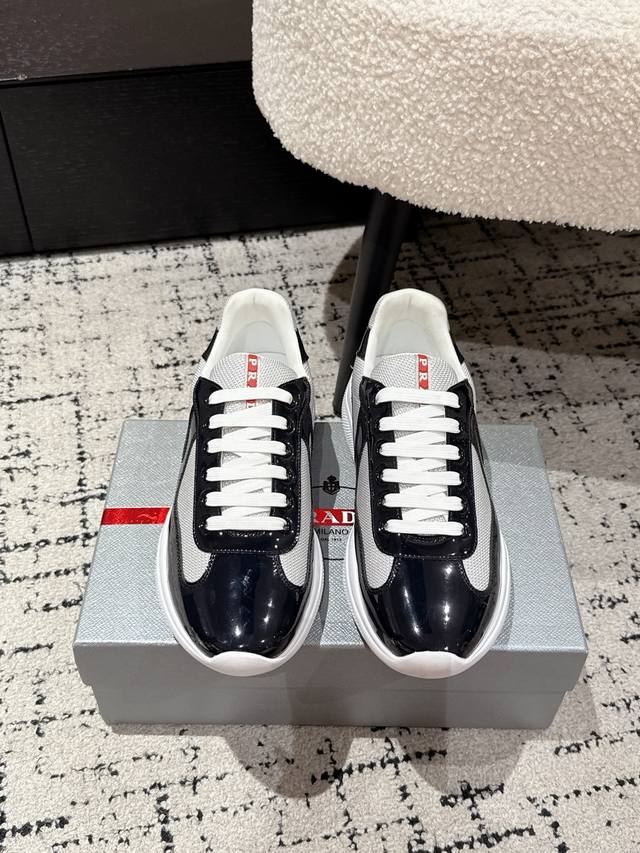 Premium Edition Prada 25 America's Cup Series Patent Leather Mesh Casual Sneaker