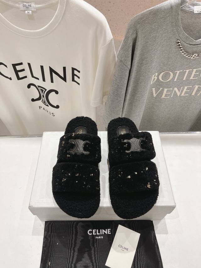 High-end market edition Celine 2025Ss new warm home wool slippers This season's