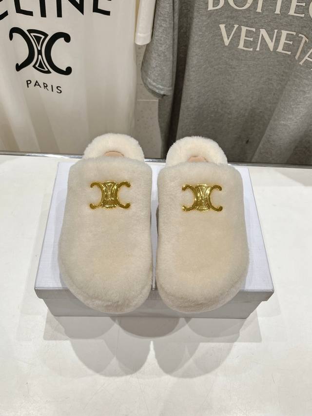 High-end edition on the market Celine 2025Ss new half-covered Birkenstock wool s