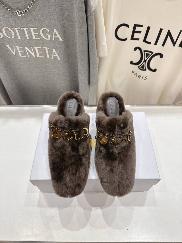 High version factory Chloe F013 2025Ss new high-heeled furry slippers are on sa