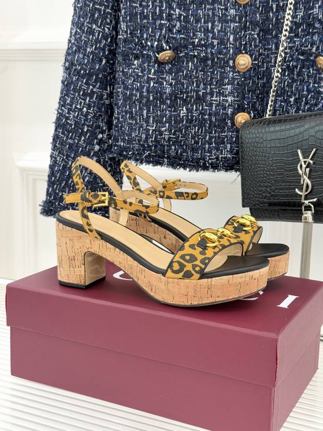 Factory Price: Gucci Classic Horsebit Leopard Print Wood Grain Thick-Sole Block