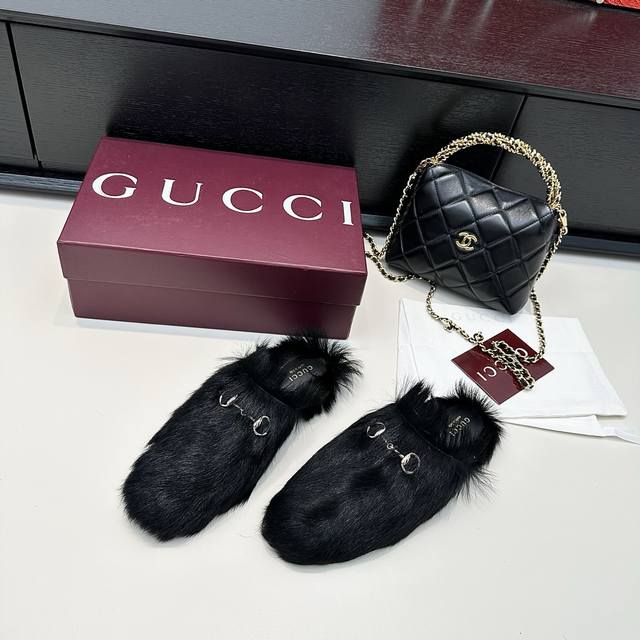 Gucci Gucci 25th anniversary new Gg horsebit wool slippers mules light gold buck