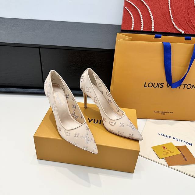 Lv Donkey 2025 new Gala mesh rhinestone high heels Elegant Monogram made of dazz