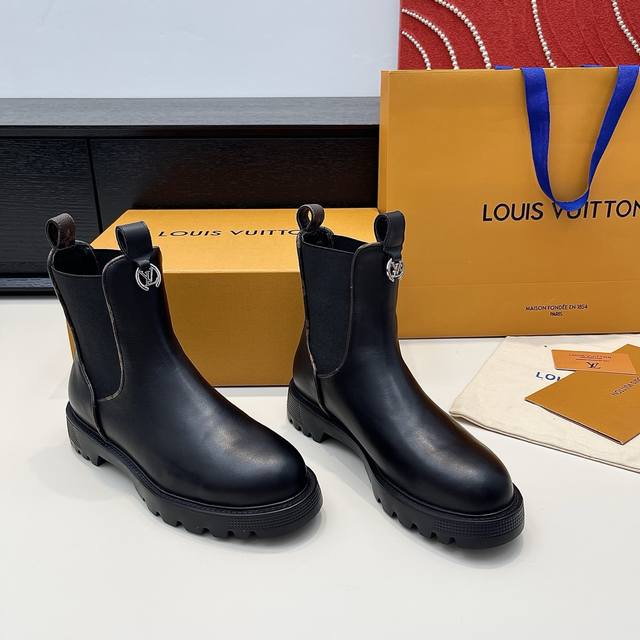 Lv Donkey Brand New Chelsea Ankle Boots Elastic Slip-On Boots Cowhide Leather To