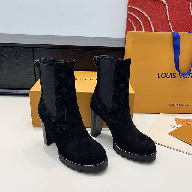 Lv Donkey brand new thick-soled short boots suede surface original outsole heel