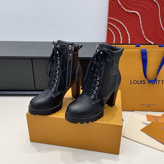 Lv Donkey brand new thick-soled short boots lychee grain cowhide original outsol