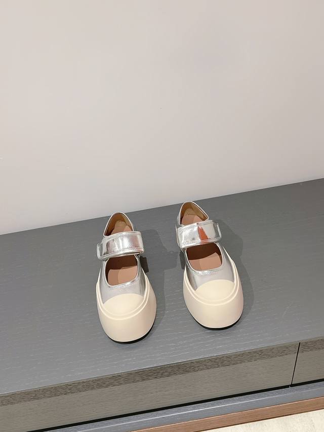 Silver Marni classic thick-soled big-head Mary Jane doll shoes, super cute, Vel