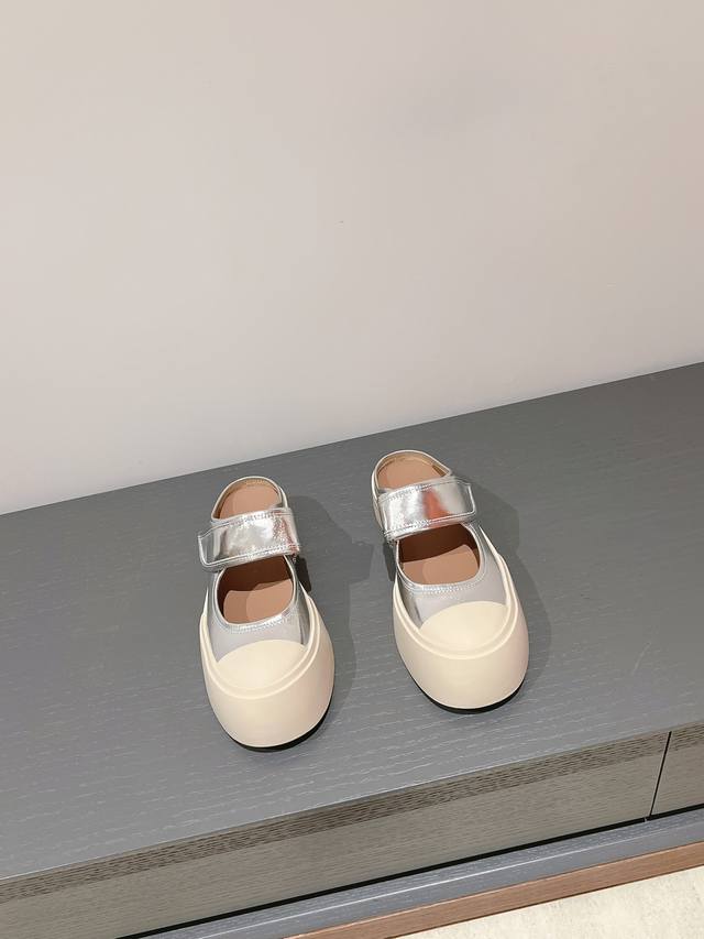 Half-slip silver Marni classic thick-soled big-head Mary Jane doll shoes with b