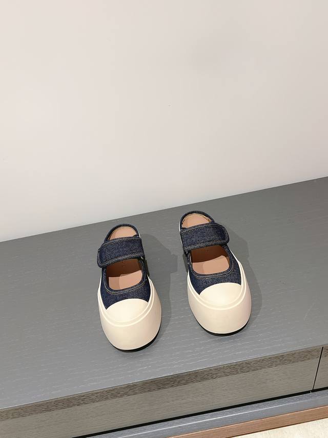 Half-drag denim Marni classic thick-soled big-head Mary Jane doll shoes with bi
