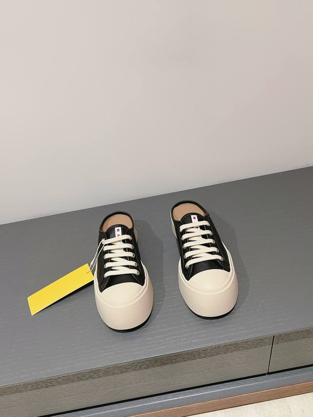 Half-slip black Marni classic thick-soled big-head Mary Jane doll shoes with bi