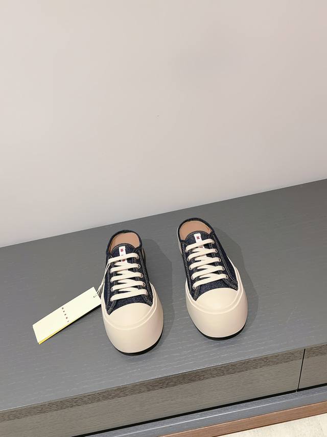 Half-slip denim Marni classic thick-soled big-head Mary Jane doll shoes with bi
