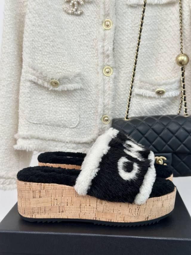 Factory Price: Chane* | Chanel's classic lettered wood-grained thick-soled furr