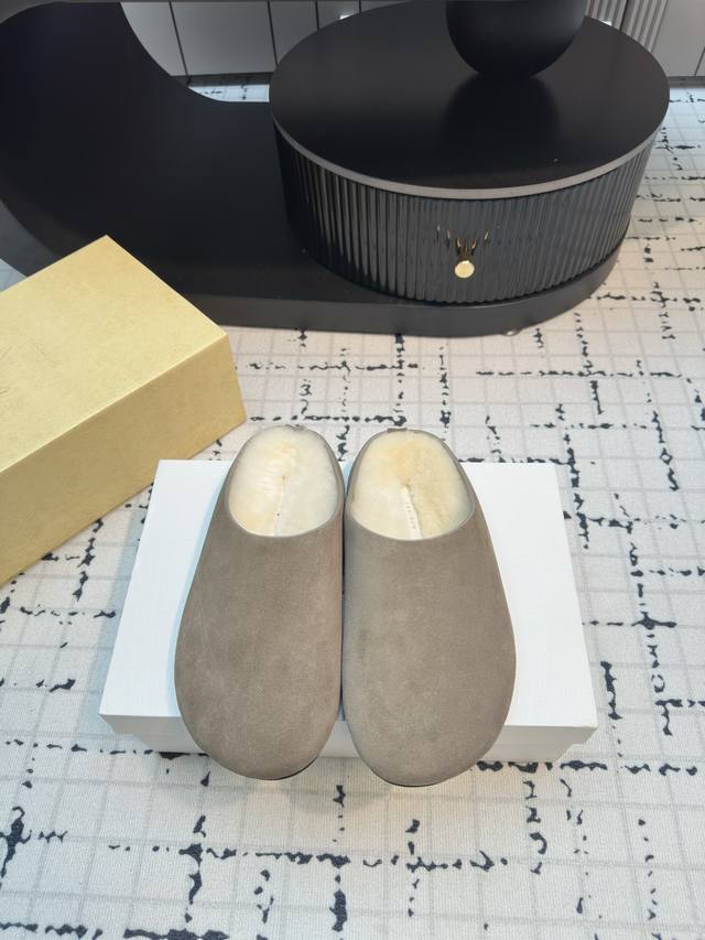 The Row 25Ss new autumn and winter retro big toe closed toe Birkenstock wool sli