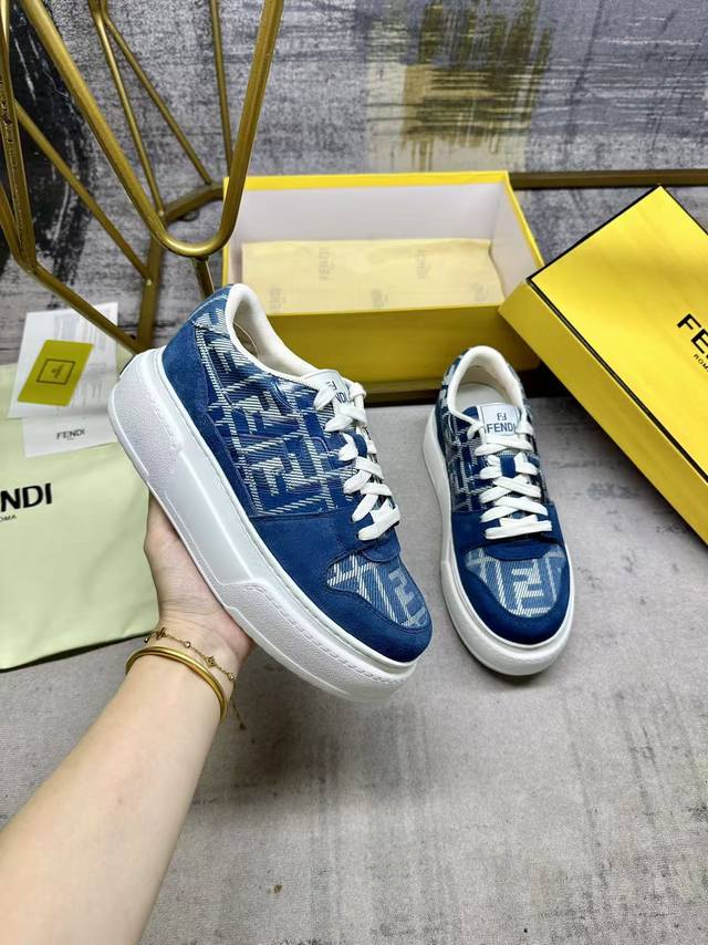fendi Match lace-up sneakers, featuring blue Ff jacquard and matching suede deta