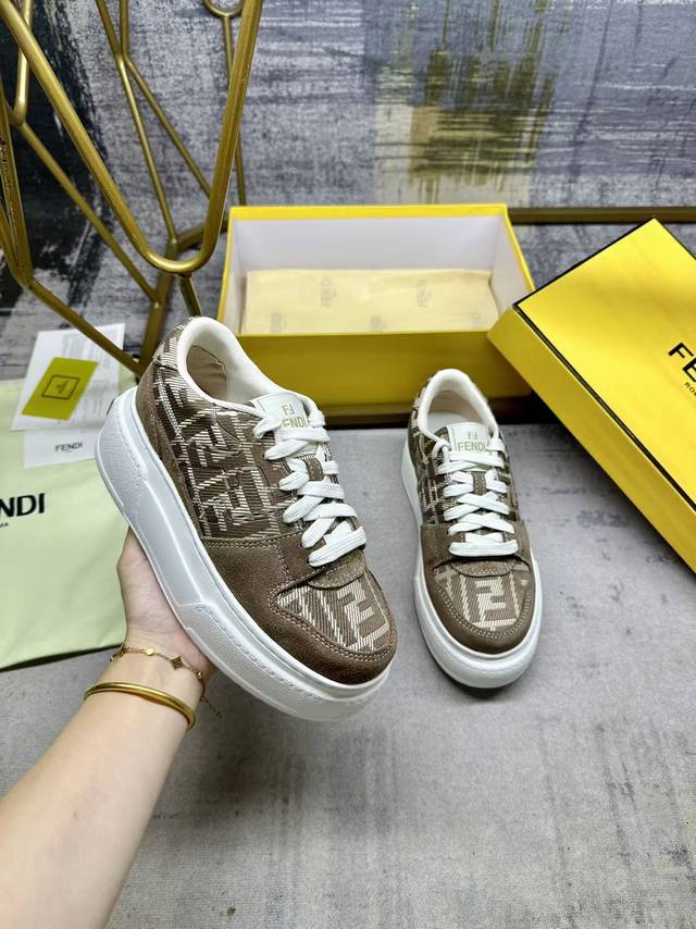 fendi Match lace-up sneakers, featuring khaki Ff jacquard fabric and matching su