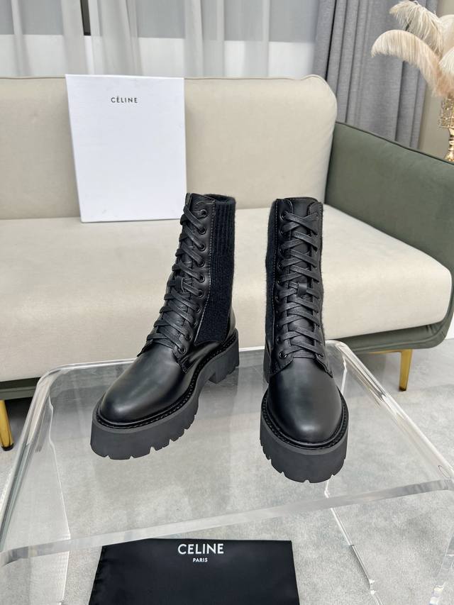 celine Arc de Triomphe patchwork thick-soled knitted wool boots for women! Made