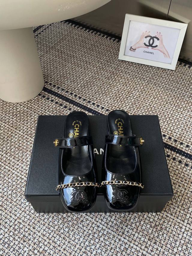 Chanel leather half-slip sandals. The entire pair of shoes is sourced from Zp an