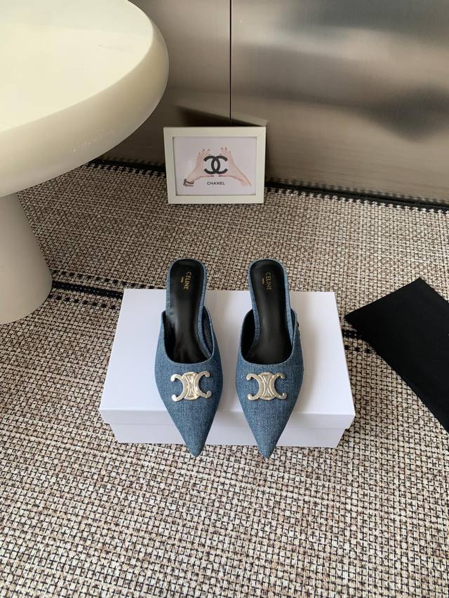 Celine 25Ss new Arc de Triomphe kitten heel sandals with metal buckles, open-toe