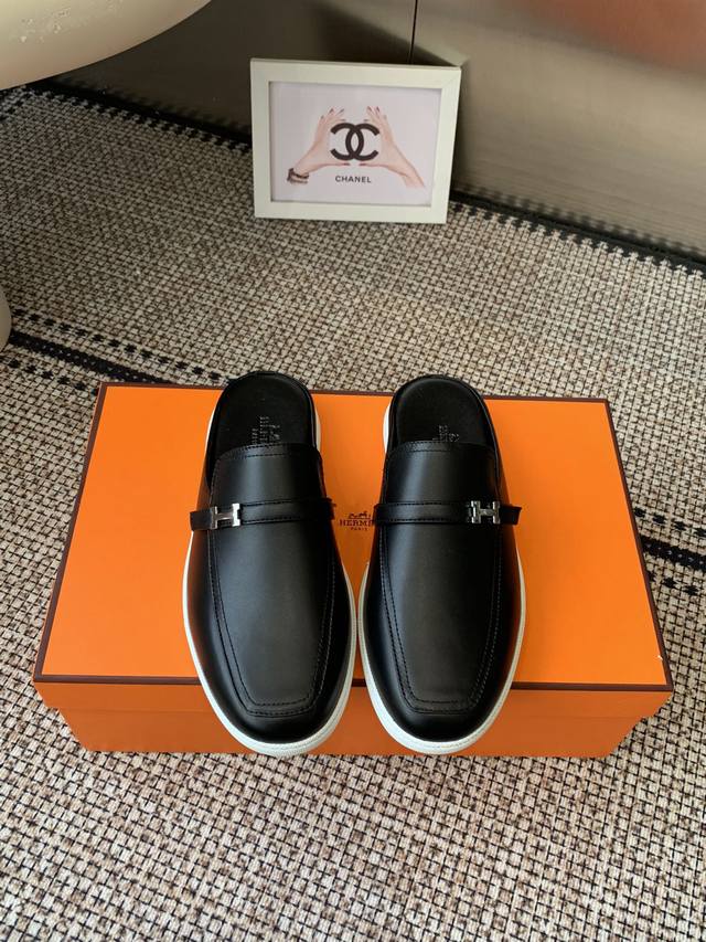 Women's and Men's Hermes 25 New Arrival~ Couple's Mule Slippers H's round-toed