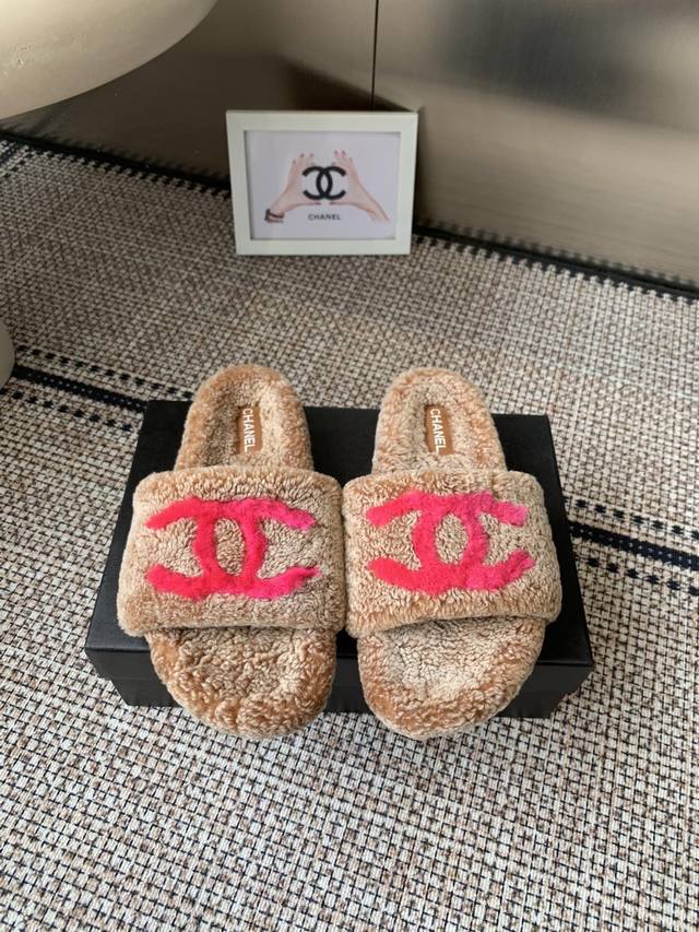 Chanel 25Ss new autumn and winter two-tone wool slippers, Chanel thick-soled laz