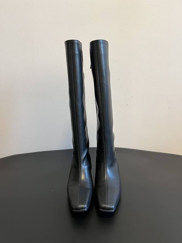 Hidem* 25Ss Square Pointed Toe Chelsea Matte Shiny Cowhide Thick-Sole Square Hee