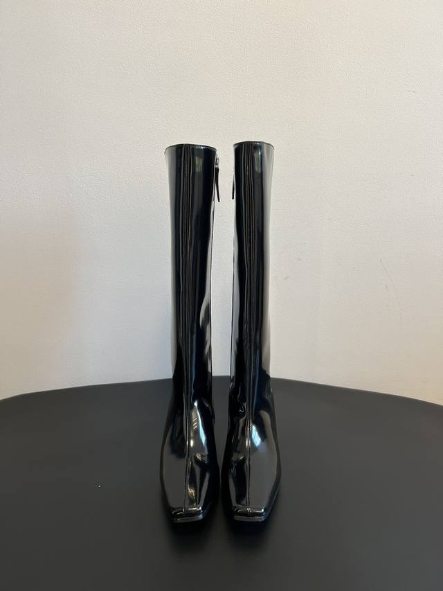 Hidem* 25Ss Square Pointed Toe Chelsea Matte Shiny Cowhide Thick-Sole Square Hee