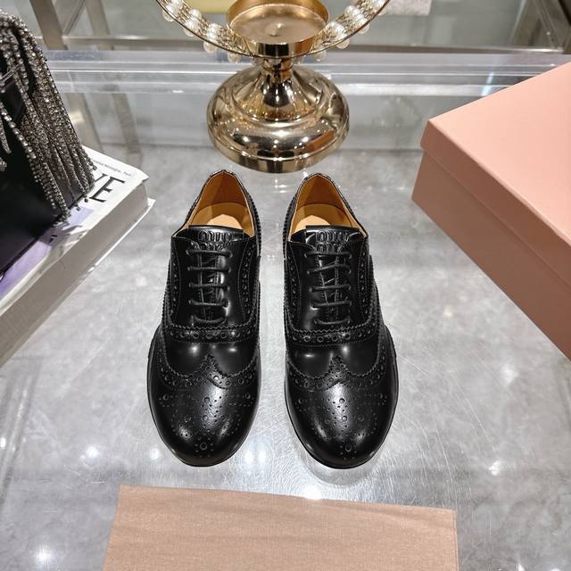 Factory Miu Miu 25Ss Miu Miu new autumn and winter British style lace-up square-