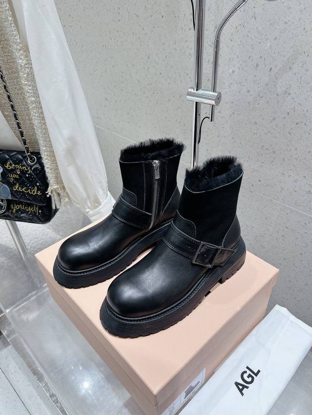 Agent-level Agl 24Ss Autumn and Winter Simple Wool and Nude Boots Combine the Ha