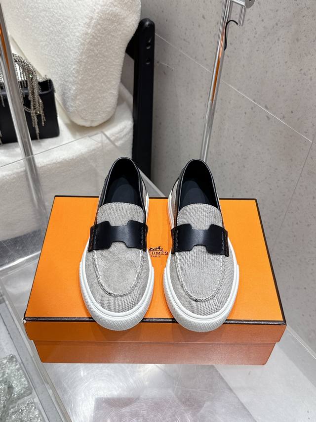 Agent-grade couple's cloth men's 10 Hermes H Game Kelly buckle thick-soled loafe