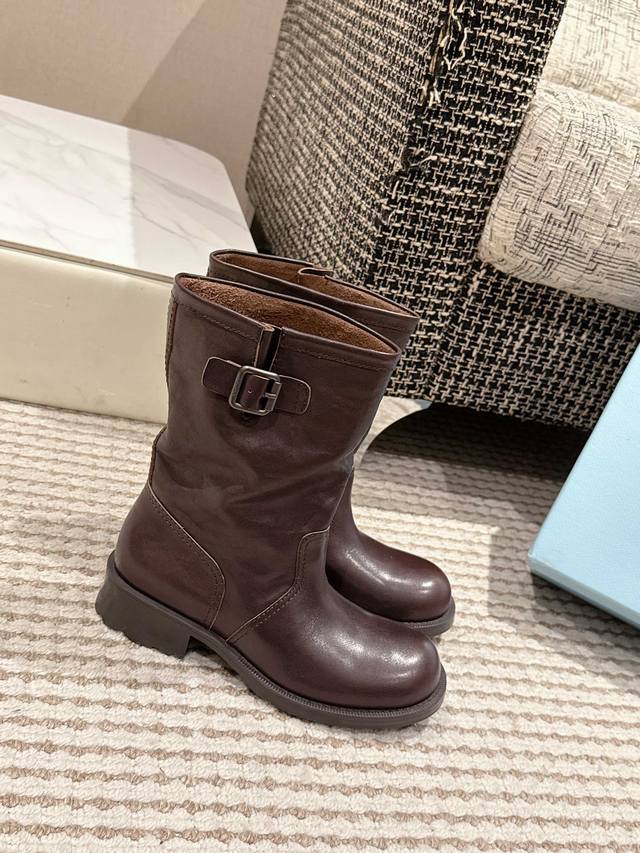Prada 25S Fall/Winter New Western-Style Indie Calfskin Boots These are super co